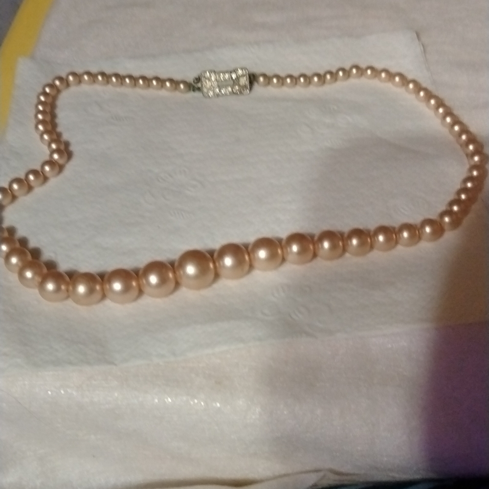 Vintage Glass heavy champagne color pearl necklace (sku 568)
